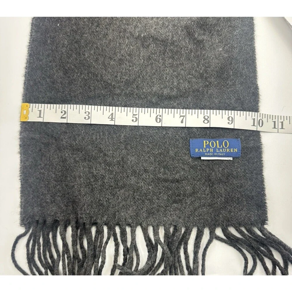 Polo Ralph Lauren Wool Scarf Pony Logo Fringe Gray 68
